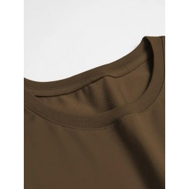 Men'S Stylish Lion Graphic T-Shirt - Brown with Golden Accent Design, Casual Summer Wear, Lightweight Polyester Fabric, Round Neck, Machine Washable, Casual Summer Top|Round Neck Shirt|Polyester Fabric