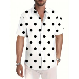 Men'S Casual Short Sleeve Shirt with 3D Black Polka Dot Pattern, Open Collar, Button-Up Front, Lightweight Summer Fabric, Perfect for Casual Attire or Casual Outings, Casual Summer Wear | Polka Dot Shirt | Stylish Button Details, Polka Dot Shirt