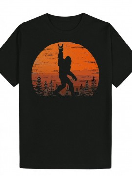 [1pc Funny Graphic T-Shirt] 1pc Men'S Casual Summer T-Shirt, Black Polyester Knit with Silhouette Graphic, Round Neck, Short Sleeve, Breathable Fabric, Regular Fit - Humorous Vintage Style Gift for Men