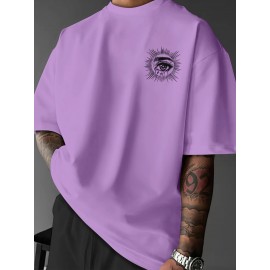 Men'S Summer Casual T-Shirt with Dark Art Eye & Hand Print, Lightweight Polyester, Quick-Dry & Machine Washable, Loose Fit for Outdoor Sports & Social Gatherings, Streetwear Style, Round Neck, Breathable Fabric