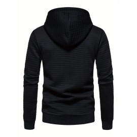 3pcs Men's Casual Waffle Knit Jacquard Hoodie Set - Long Sleeve Pullover with Side Zipper Detail, Perfect for Daily Commute, Outdoor Sports, and Beach Vacations