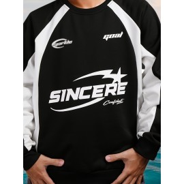 [Stylish Raglan Pullover for Spring] Men's Casual Letter Print Pullover - Stylish Long Sleeve T-Shirt with Raglan Design, Perfect for Spring & Fall