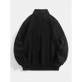 Jacquard Preppy Collared Neck Long Sleeve Embroidered Loose Fit Regular Length Knit Fabric Hoodie