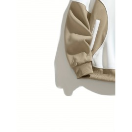 [NASAOVER Long Sleeve Shirt] Men's NASAOVER Colorblock Long Sleeve Shirt - Casual Loose Fit, Two-Tone Black/Beige, Button Detail, Ideal for Spring & Summer Outdoor Activities