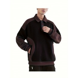 [NASAOVER Long Sleeve Shirt] Men's NASAOVER Colorblock Long Sleeve Shirt - Casual Loose Fit, Two-Tone Black/Beige, Button Detail, Ideal for Spring & Summer Outdoor Activities