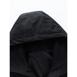 Men's Heavy-Duty Jacket - Full-Zip Windbreaker Coat with Hood, Black/White colorblock, Loose Fit Workwear Jacket for Outdoor, Casual, Everyday Use - Size XL (Machine Washable)