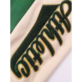 [Cozy Plush Hooded Jacket] Men's Cozy Plush Hooded Jacket | Green & Beige Two-Tone, Contrast Stitching, Letter Embroidery, Zip-Up Front, Long Sleeves, Pockets | Casual Outerwear, Durable Knitwear