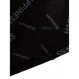 [Windproof Jacket] Warm & Stylish Men's Thick Windproof Hooded Jacket | Large Pockets & Drawstring, Black Polyester, Casual Letter Print Versatile Outerwear, Durable Outerwear