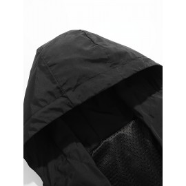 Men's Windproof Hooded Jacket - Casual Outdoor Pullover with Zipper Pockets, Long Sleeve, Machine Washable, Green Polyester Fabric for Spring/Fall, Windbreaker Jacket