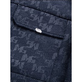 Men's Navy Blue Bomber Jacket with White Camo & Chest Pocket - Short Single-Breasted Casual & Business-Casual Coat, Collar, Button-Front Door, (No-Fill) for Fall/Spring Outerwear