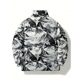 Men'S Retro Vintage Money Print Jacket - Stylish Black & White Patterned Coat with Stand Collar, Zipper Closure, and Pockets for Casual or Daily Wear, Casual Outerwear | Vintage Style Coat | Polyester Fiber Jacket