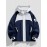 Men'S Hooded Windbreaker Jacket - Navy & White Color Block, Loose Fit with Zipper Pockets, Casual Outdoor Spring/Fall Coat for Casual Attire, Windbreaker Jacket, Spring Outerwear, Contrast Color Design, Durable Fabric