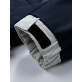 Men'S Hooded Windbreaker Jacket - Navy & White Color Block, Loose Fit with Zipper Pockets, Casual Outdoor Spring/Fall Coat for Casual Attire, Windbreaker Jacket, Spring Outerwear, Contrast Color Design, Durable Fabric