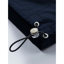 Men'S Hooded Windbreaker Jacket - Navy & White Color Block, Loose Fit with Zipper Pockets, Casual Outdoor Spring/Fall Coat for Casual Attire, Windbreaker Jacket, Spring Outerwear, Contrast Color Design, Durable Fabric