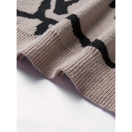 [Men's Geometric Sweater] Xingfan Men's Geometric Print Pullover Sweater | Drop Shoulder Casual Long Sleeve Round Neck Knit Top with Ribbed Detailing, Autumn Winter Warmth, Regular Fit for Casual Attire