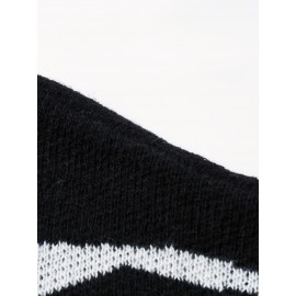 [Men's Geometric Sweater] Xingfan Men's Geometric Print Pullover Sweater | Drop Shoulder Casual Long Sleeve Round Neck Knit Top with Ribbed Detailing, Autumn Winter Warmth, Regular Fit for Casual Attire