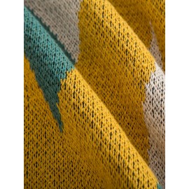 [Winter Sweater] Autumn/Winter Men's Geometric Color Block Sweater | Relaxed Drop Shoulder Fit, Mid-Stretch Fabric, Round Neck & Sleeves, Winter Comfort Clothing, Medium Elasticity Fabric