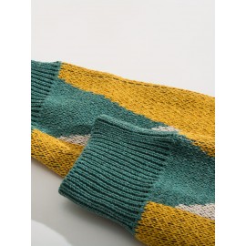 [Winter Sweater] Autumn/Winter Men's Geometric Color Block Sweater | Relaxed Drop Shoulder Fit, Mid-Stretch Fabric, Round Neck & Sleeves, Winter Comfort Clothing, Medium Elasticity Fabric