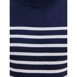 Men'S Casual Striped Knit Sweater - Navy & Vertical Stripes, Long Sleeve Crew Neck, Medium Stretch, Regular Fit for Spring/Fall, Versatile Layering Piece, Spring Fall Apparel | Classic Striped Design | Medium Stretch Fabric