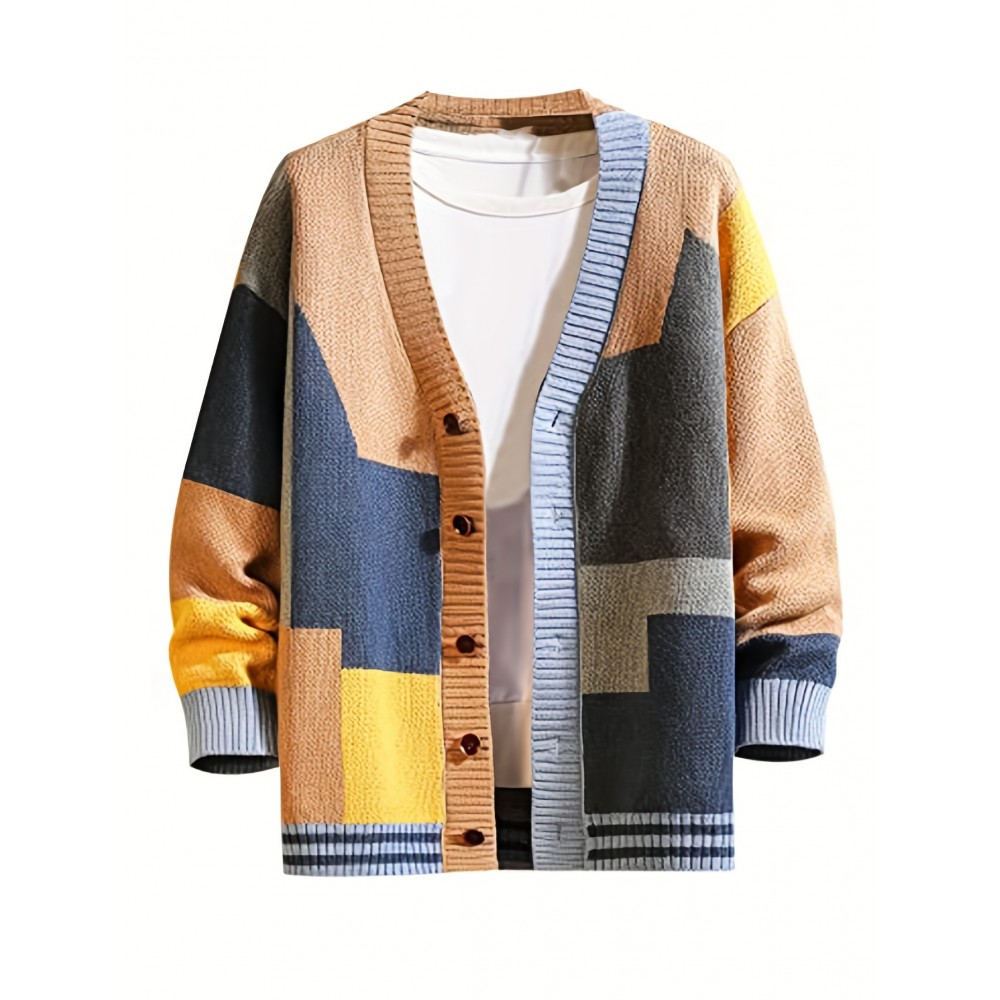 [Button Cardigan Sweater] Men's Long Sleeve Button Cardigan Sweater - Knitwear Without Shirt