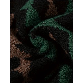 Men's Casual Geometric Pattern Knit Sweater - Asymmetrical Design, Machine Washable, Round Neck, Regular Fit for Autumn/Winter, Brown/Red/Black/White/Gray, Knit Sweater, Winter Warm Top, Autumn Fashion, Relaxed Fashion, Comfortable Wear, Durable Fabric