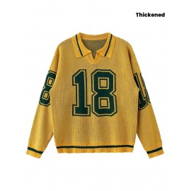 Men'S Fashion Autumn/Winter Pullover Football Number Knit Sweater Thickened Sports Style for Boys