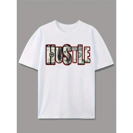Men's Hustle Graphic T-Shirt - Casual Streetwear Style, Unisex Short Sleeve Tee with Bold Money Print, Lightweight Polyester Blend, Summer Essential for Men and Women, Unisex Tshirt | Bold Print Shirt | Money Theme Apparel