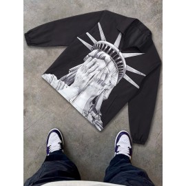 Gentlemen's Jacket Men's Spring and Autumn Thin Casual Lapel Portrait Print Trendy Fashion Zip-Up Outerwear Long Sleeve